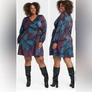 Ava & Viv Long Sleeve Dress - Blue, Red, Black